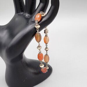 Faceted Carnelian Agate Stone Boho Bracelet Silver Tone Spacers Magnetic Close